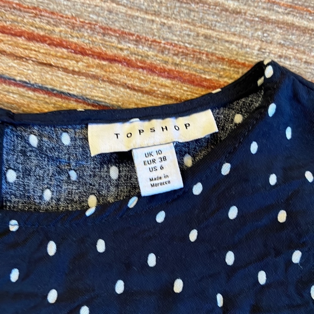 Topshop Smocked Polka Dot Mini Dress Size 6 - Picture 7 of 14